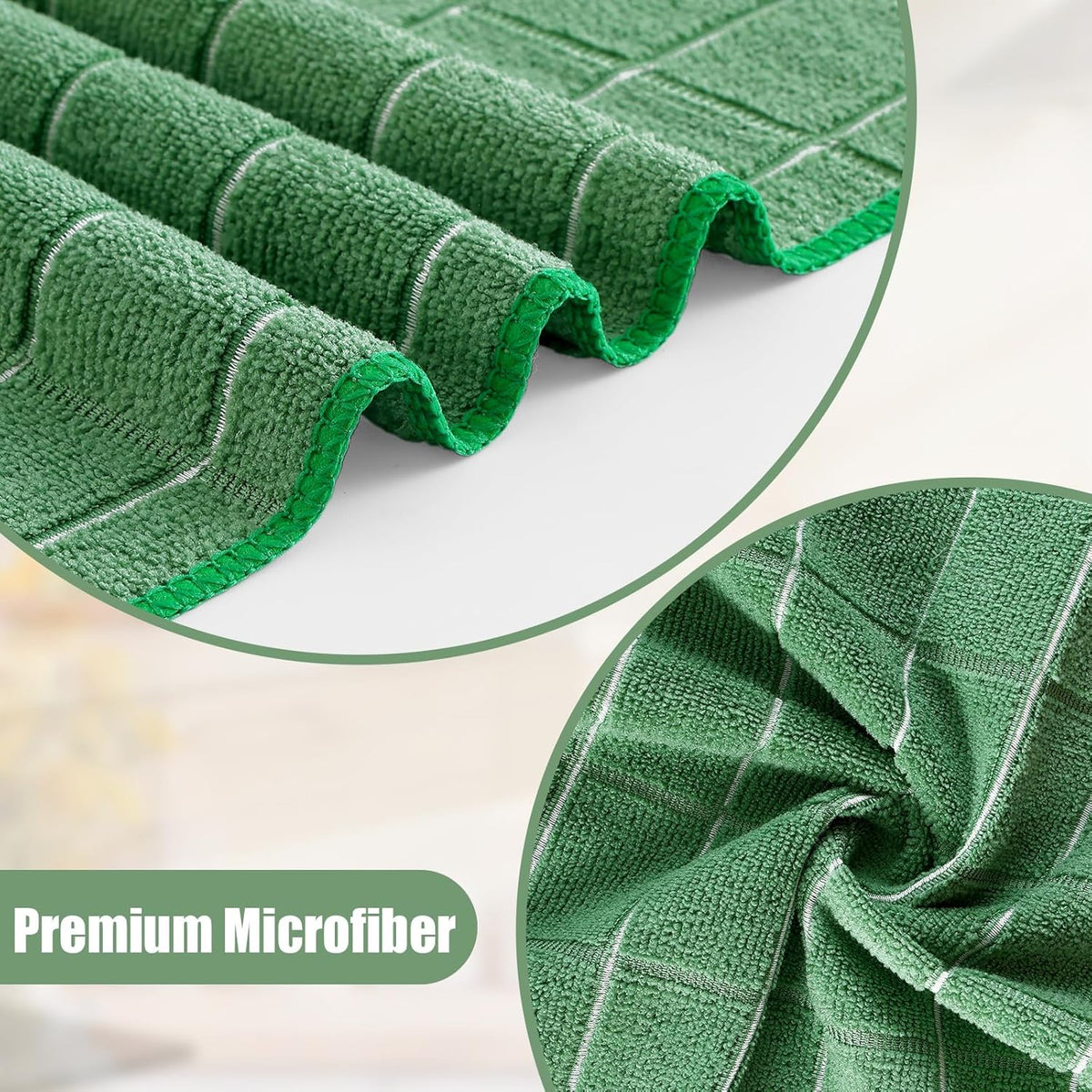 Homaxy Microfiber Kitchen Towels and Dishcloths Set, 12 Pack Soft and Absorbent Dish Hand Towels Bulk, 28 x 16 Inch & 12 x 12 Inch Quick Drying Rags for Washing Dishes, Grass Green