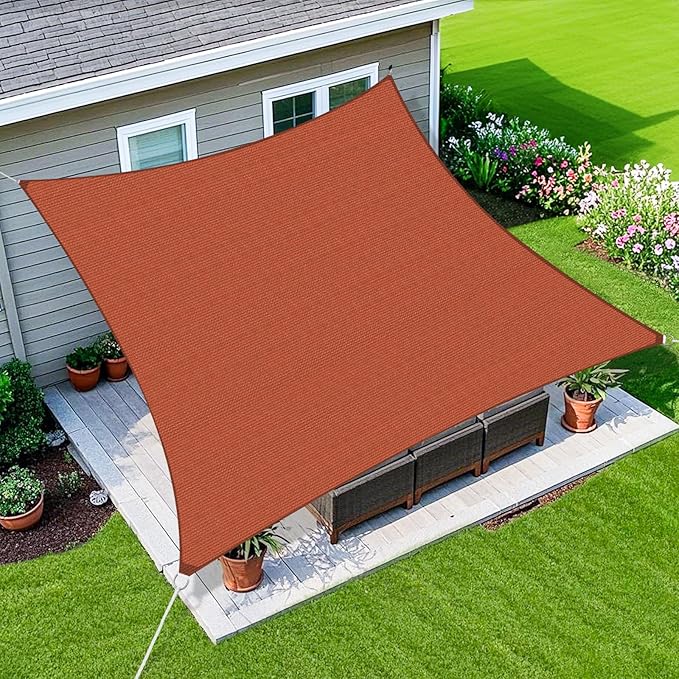 Amagenix Sun Shade Sail 7'X7' Curved Edge Outdoor Shade Canopy Rust Red Breathable 95% UV Block Shade Cloth for Patio Garden Backyard (We Make Custom Size)