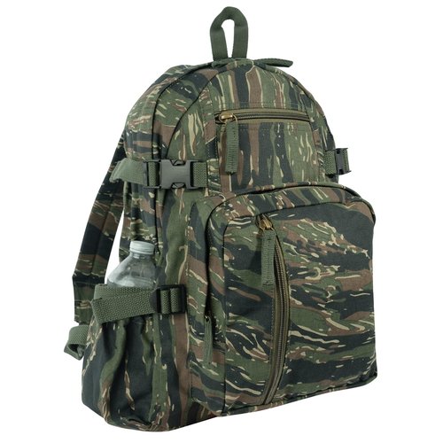 Rothco Vintage Canvas Compact Backpack – Rugged Everyday Carry Travel Storage Bag, Tiger Stripe Camo