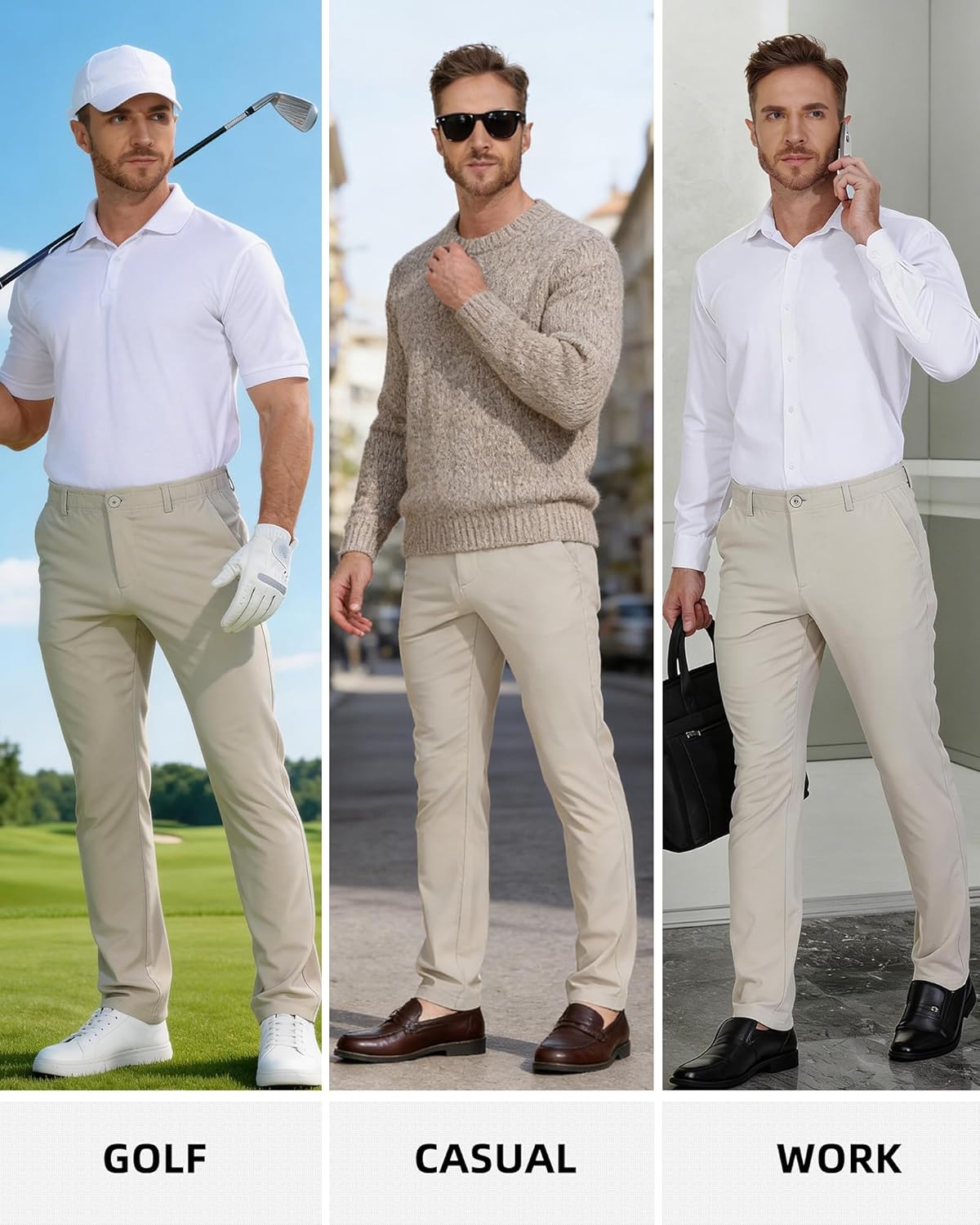 Skiennix Men's Golf Pants - Lightweight Stretch Travel Trousers | Business Casual Slacks with Pockets (30"/32"/34")