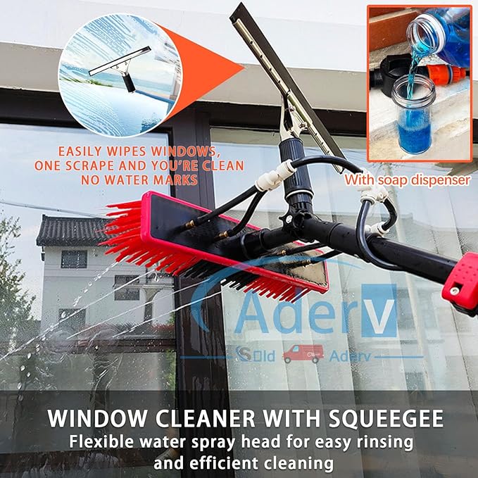 3.6-10.8 M Washing Kit: Water-fed Brush,Squeegee,Soap Dispenser, Window Cleaning Pole, Water Fed Telescopic Brush, Window Cleaner Equipment, Car Cleaning Brush (55cm Brush,5.4M)