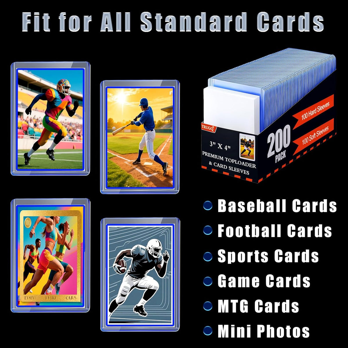 Skiennix 1000 Card Sleeves - Premium Hard Plastic Protectors for Trading Cards | 3" x 4" Size