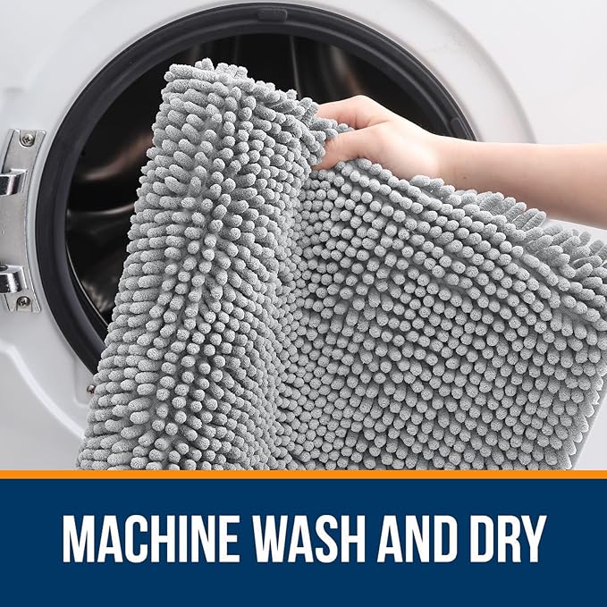 OLANLY Bathroom Rugs 59x24, Extra Soft Absorbent Chenille Bath Rugs, Rubber Backing Quick Dry, Machine Washable Bath Mats for Bathroom Floor, Tub and Shower, Home Decor Accessories, Light Grey