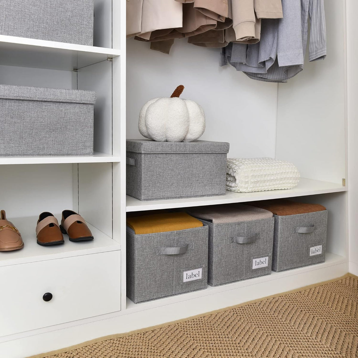 GRANNY SAYS Closet Organizers and Storage, Fabric Storage bins with Label Holder, Shelf Baskets for Organizing Bedroom, Decorative Storage Containers for Wardrobe, Dark Gray, Extra Large, 3-Pack