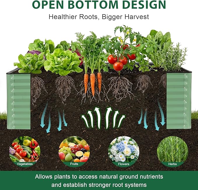 Galvanized Raised Garden Bed – 1 Pack 6x3x2 Ft Patented Leak-Proof Planter Box Outdoor Gardening Metal Raised Garden Beds Kits for Veggies, Herbs & Flowers (Green)