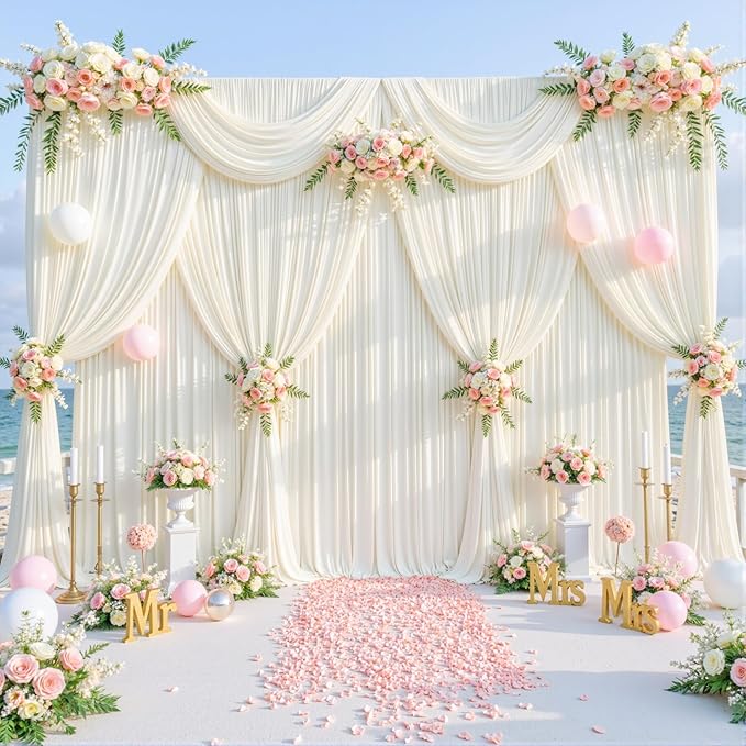 4 Panels Ivory Backdrop Curtain for Wedding Parties Wrinkle Free Ivory Photo Curtains Backdrop Drapes Fabric Decoration for Baby Shower Photoshoot 20ft(W) x 10ft(H)