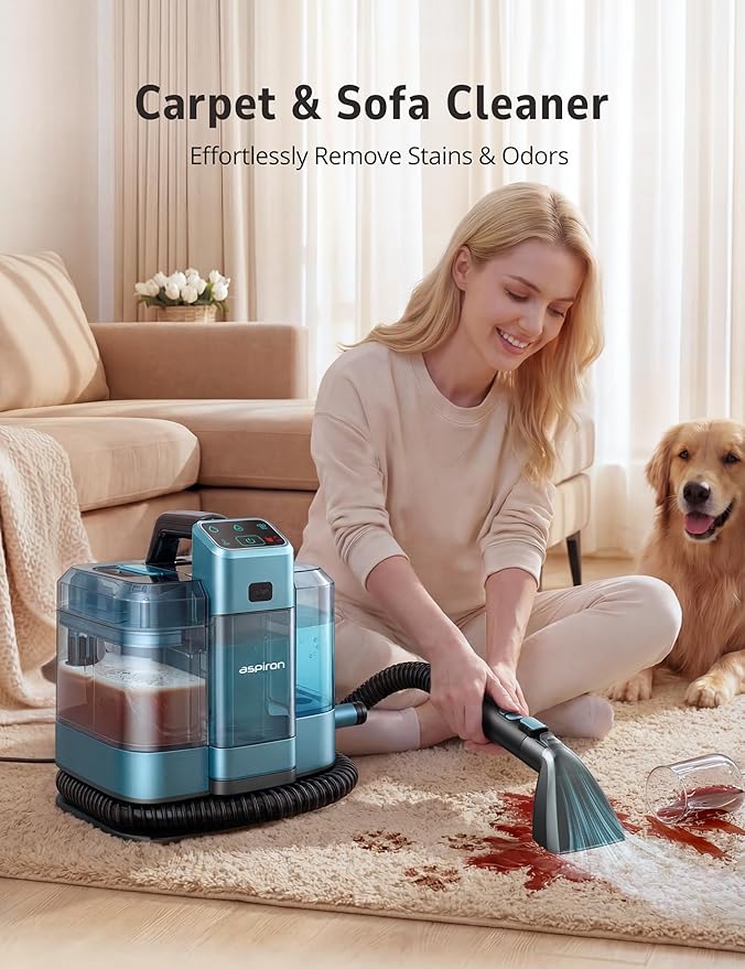 Steam Carpet Cleaner Machine with Hot/Cold Water & Steam Wash, Multifunctional Spot Cleaner, 20Kpa Powerful Suction, 300 ML Cleaning Solution for Carpet, Upholstery, Sofa, Pet Stains, Car