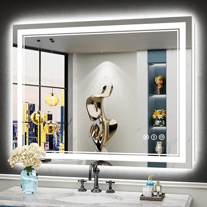 44x36 LED Bathroom Mirror with Lights, Backlit and Front Lit Anti-Fog Lighted