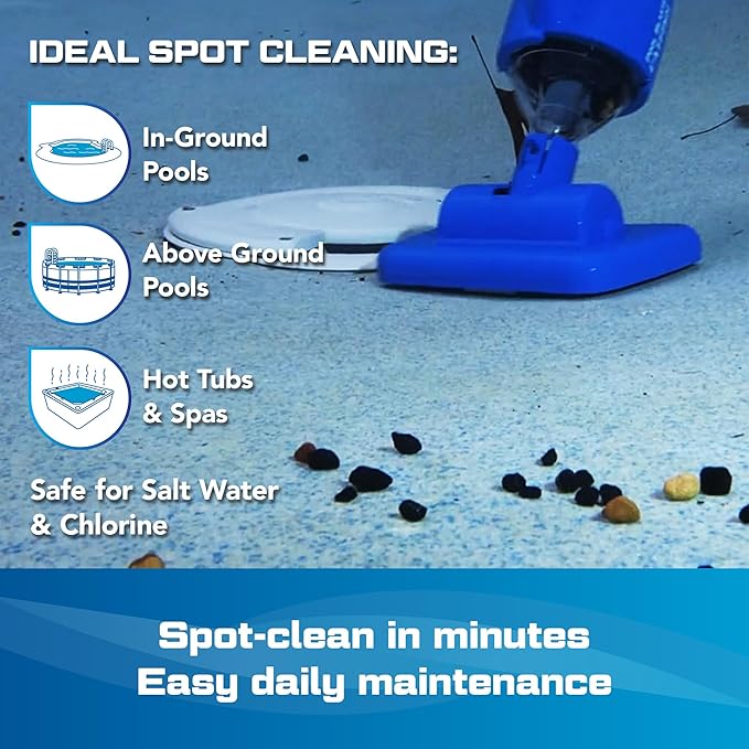 POOL BLASTER Catfish Cordless Pool Vacuum for Spot-Cleaning, Hot Tubs & Spas, up to 45 Min Runtime, Quick, Efficient, Handheld Rechargeable, Swimming Pool Cleaner, Above Ground & Inground Pool Steps