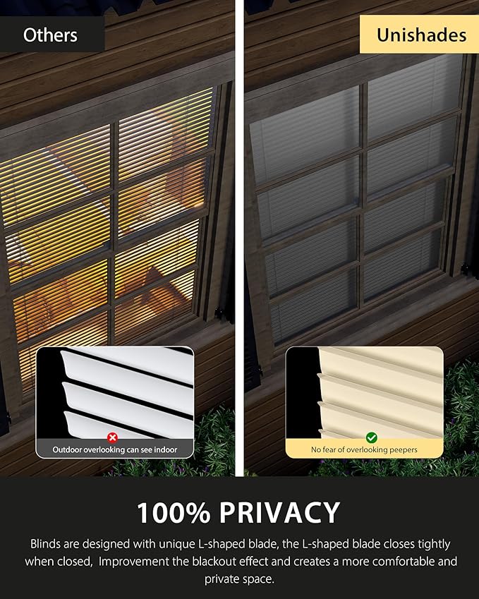 UNISHADES No Drill Blinds for Windows 1" Vinyl L-Shaped Slats Cordless Mini