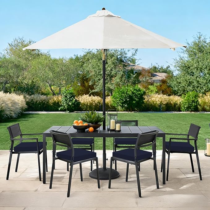 Basic Beyond Outdoor Chair Cushions Set of 6, Square Corner Outdoor Cushions for Patio Furniture, Water Resistant Patio Chair Cushions with 2 Ties, 18.5x16x3, Navy