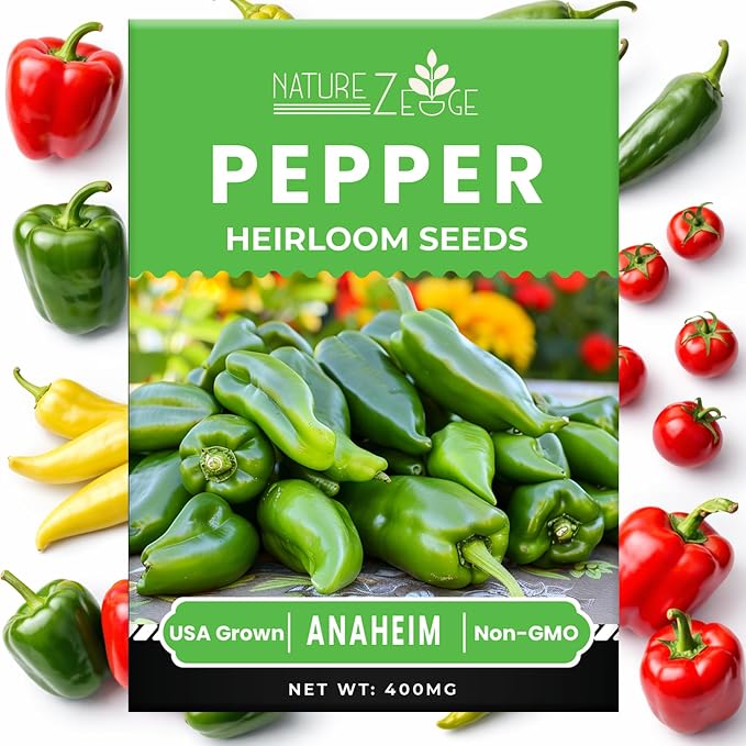 Sweet Pepper Seeds for Planting, Sweet Banana Pepper Seeds, Pepperoncini, Sweet Cherry Pepper Seeds, California Wonder Bell Pepper, and Anaheim, Heirloom Pepper Seed Assortment, Non-GMO