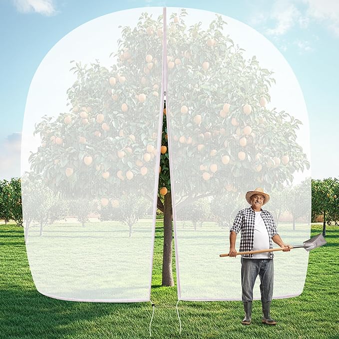 10 X 10FT Large Fruit Tree Netting, Tree Nets for Fruit Trees with Zipper and Drawstring, Insect Netting Barrier for Garden Blueberry Bushes Cherry Peach Apple Protection from Squirrels Birds Pests