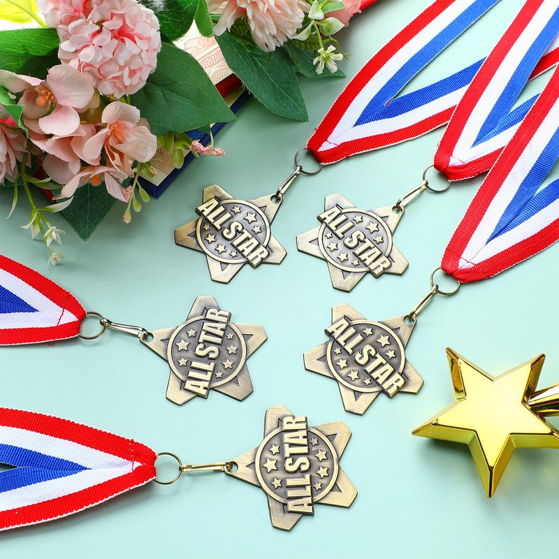 Quelay 30 Pcs 2 Inches Student Award Medals Bulk Awards Medal with Neck Ribbons Metal Trophy Prize Gift for Tournaments, Competitions, Party, Kids and Adults(All Star Medals)