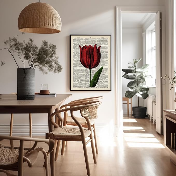 Poster Master Dictionary Art Poster - Tulip Print - Red Flower Art - Floral Art - Gift for Men, Women & Florist - Minimal Decor for Living Room, Bedroom, Dorm or Flower Shop - 8x10 UNFRAMED Wall Art