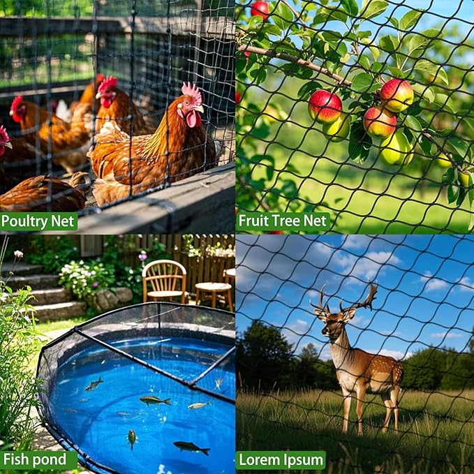 6 x 50 FT Bird Netting for Garden, 1" Square Mesh Size Heavy Duty Nylon Chicken Coop Netting for Blueberry Bushes, Fruit Trees and Vegetable Against Birds, Deer, Squirrels (6X50FT)