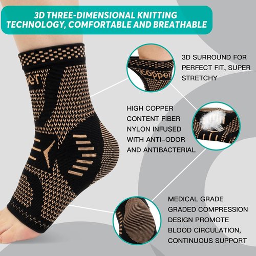 INDEEMAX Ankle Brace - Copper Infused Compression Sleeve for Sprains & Pain Relief | Black, Size M