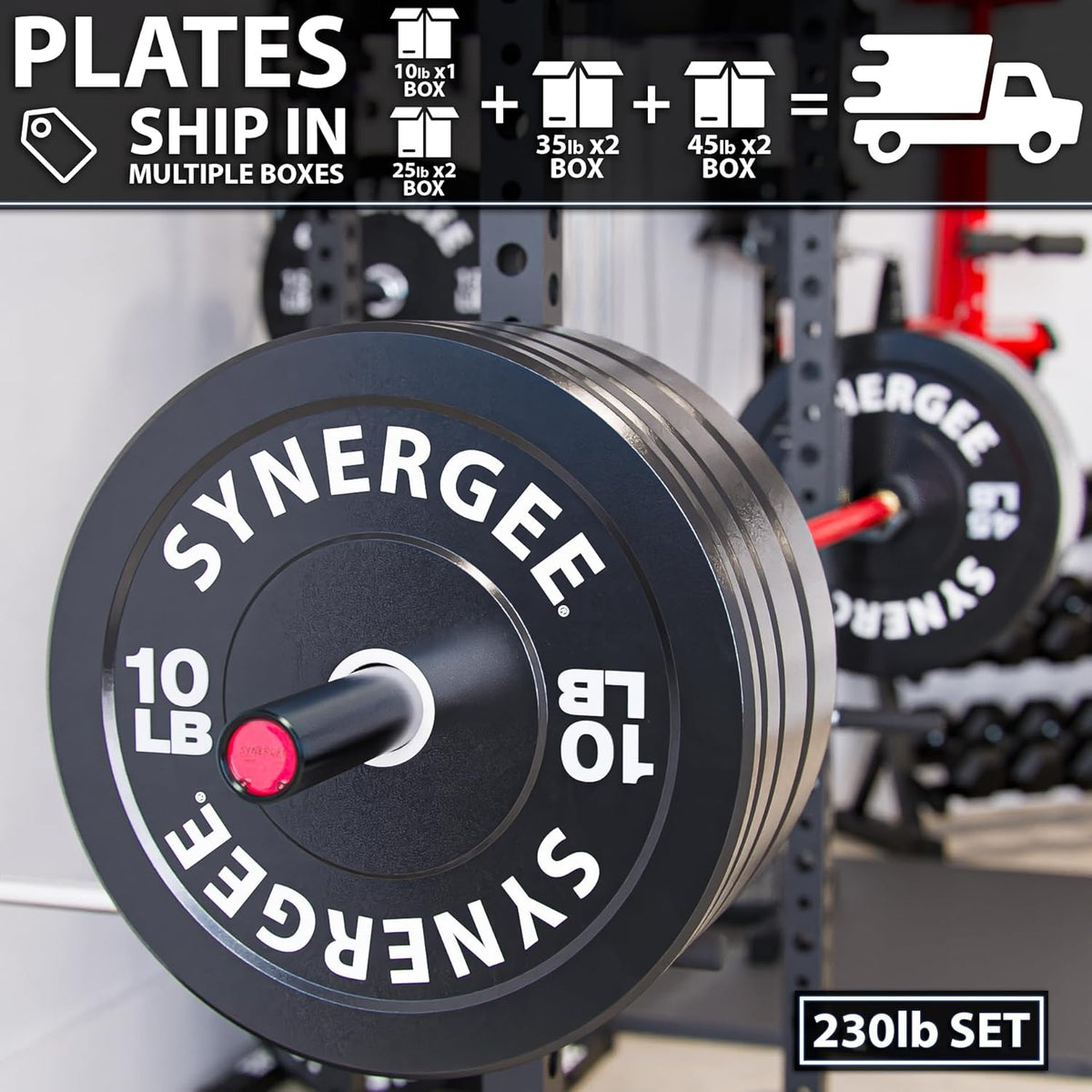 Synergee Bumper Plates – Durable Olympic Weight Plates, Low-Bounce Rubber for Strength Training, Powerlifting, and Functional Workouts.