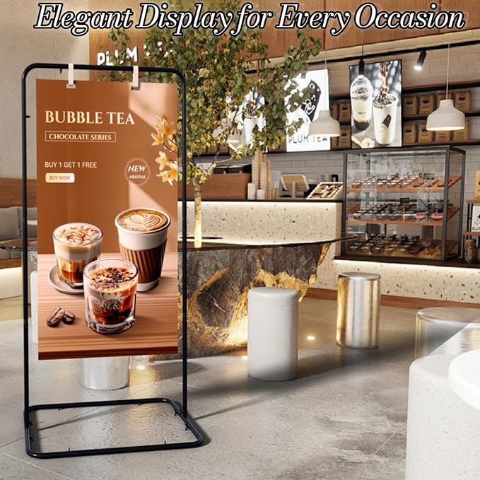 Wedding Sign Holder,Adjustable Welcome to Our Wedding Sign Stand with 2 Pack Leather Hanging Straps Heavy Duty Easel Rack Seating Chart Metal Stand for Birthday Party Baby Shower Graduation Ceremony Decoration,Black
