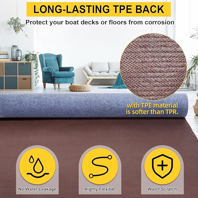 Marine Carpet,6 FT x 10 FT Blue-Gray Indoor Outdoor Carpet 0.2" Thick Boat Carpet with Water-Proof TPE Backing, Non-Slide Outdoor Marine Carpet Roll for Home, Patio, Porch, Deck