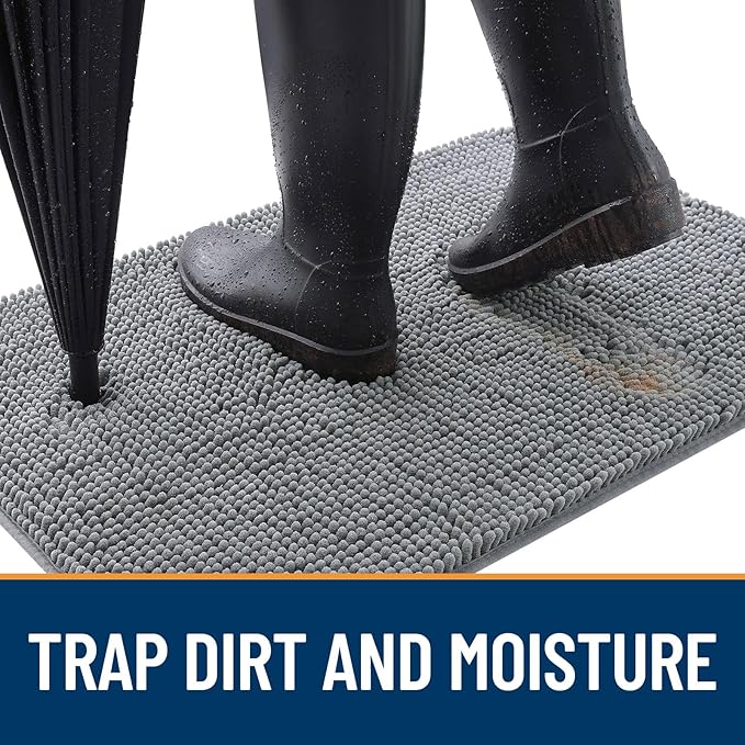 OLANLY Dog Door Mat for Muddy Paws 59x32, Absorbs Moisture and Dirt, Absorbent Non-Slip Washable Doormat, Quick Dry Chenille Mud Mat for Dogs, Entry Indoor Entryway Carpet for Inside Floor, Grey