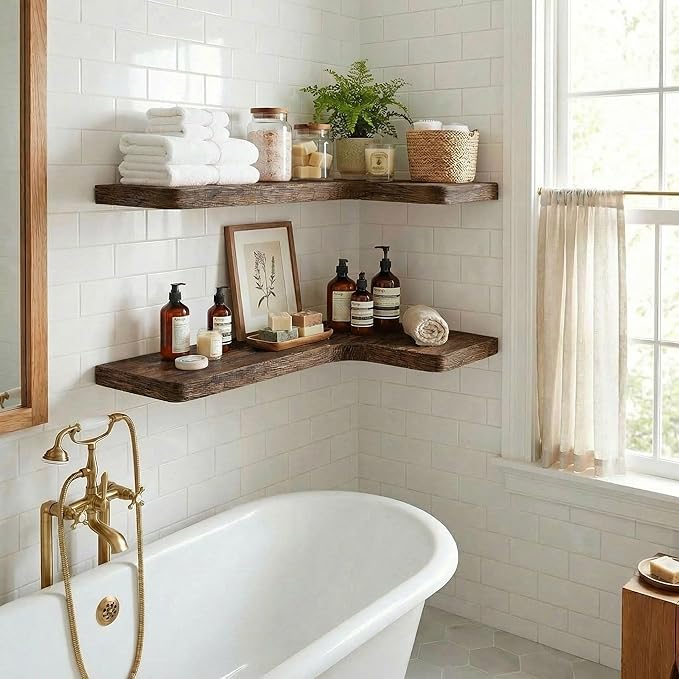 16 Inch Solid Wood Floating Corner Shelves 3 Pack
