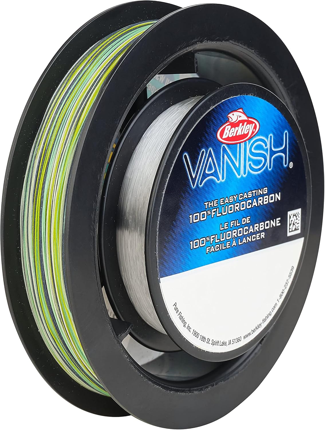 SpiderWire Ultracast Braid Vanish Fluorocarbon Dual Spool, 15lb Aqua Camo Braid with 30lb Clear Fluoro Leader, 164yd | 150m