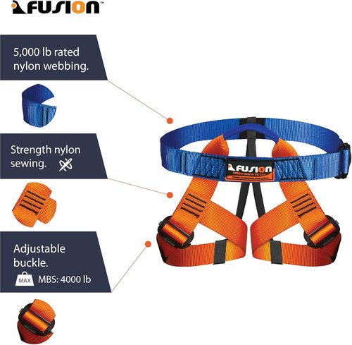 Kids' Fusion Adjustable Outdoor Strap Kit – Padded Belt with Leg Loops for Tree Adventures & Indoor Play – Blue/Orange