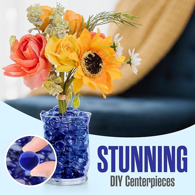 Houseables Glass Beads for Vases, Marbles for Vases, Glass Marbles, Filler, Blue Beads, Flat, Blue Gems, Crafts, Pebbles, Stones, Decorative Rocks, Plants, Florist, Floral, Fishbowl, 10 LBS, 1000PC