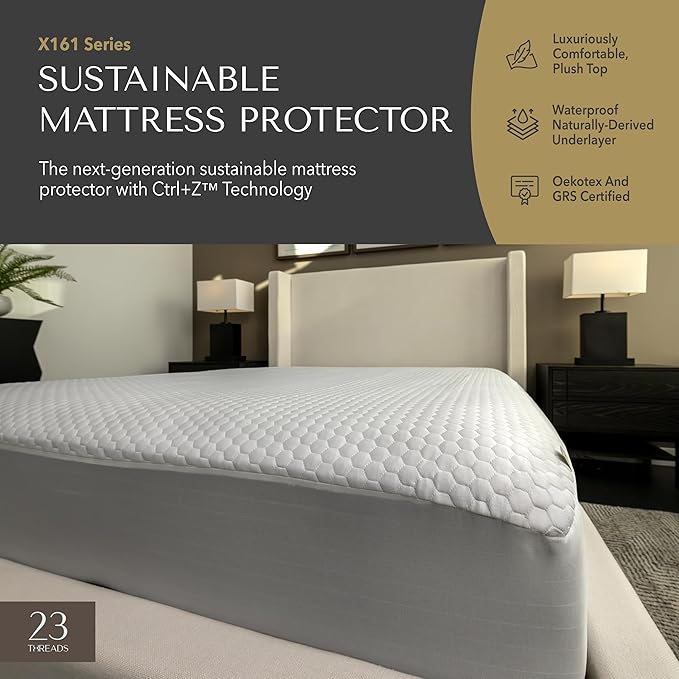 23 Threads X161 Series Padded, Plush, Soft, Luxurious, Waterproof Noiseless Mattress Protector Cover, Fitted, with Ctrl+Z Technology, 13 Inch Deep, FullXL