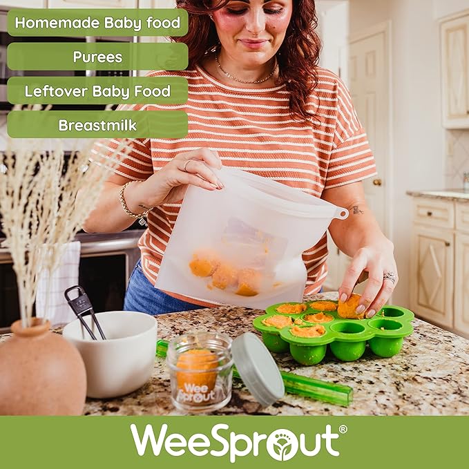 WeeSprout Silicone Freezer Tray with Clip on Lid Perfect Food Storage Container for Homemade Baby Food, Vegetable, Fruit Purees, and Breast Milk (Bright Yellow, Ten 1.5 Ounce Sections)