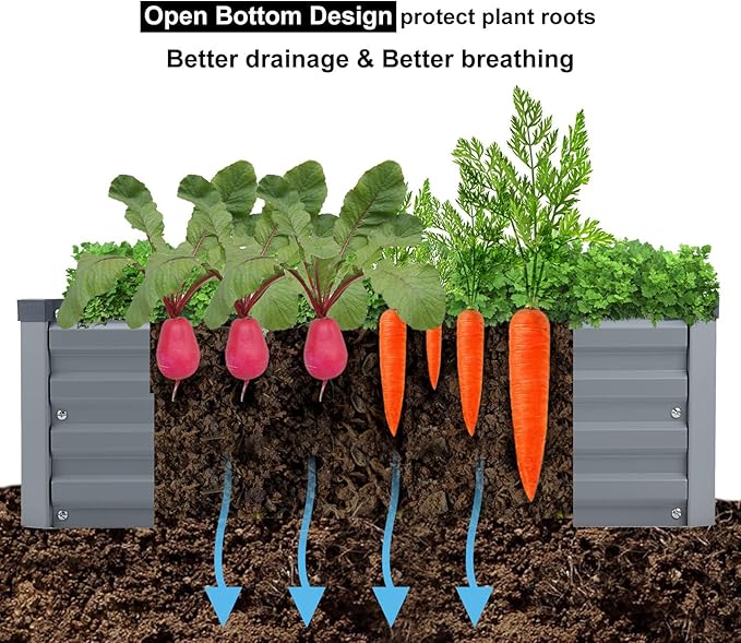 Meberam 2 Pack 4x2x1FT Galvanized Raised Garden Beds Kit Outdoor Metal Gardening Planter Box for Vegetable Elevated Flower Herbs,Gray
