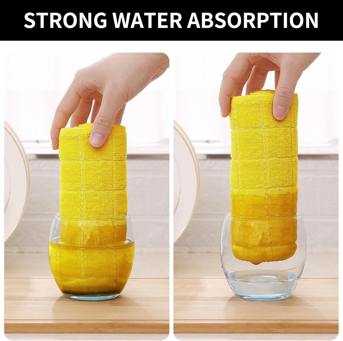 Homaxy 100% Cotton Terry Kitchen Towels(Yellow, 13 x 28 inches), Checkered Designed, Soft and Super Absorbent Dish Towels, 8 Pack