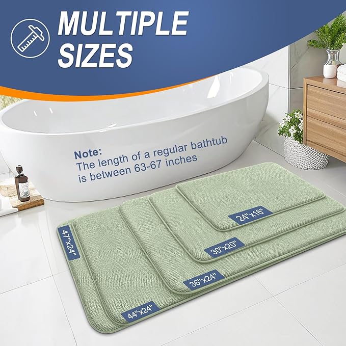 OLANLY Thick Memory Foam Bath Mat Rug 50x30, Extra Soft Absorbent Bathroom Rug, Quick Dry Bath Mats, Non-Slip, Machine Washable Carpet for Bathroom, Tub and Shower, Home Decor Accessories, Sage Green