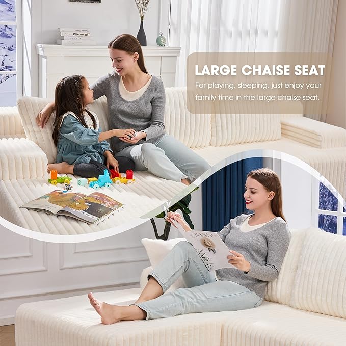 Hobestluk Modular Sectional Sofa Couches L-Shape Couch 3 Seat Modular Sofa Memory Foam Sectional Couches for Living Room, Cloud Couch with Oversized Chaise (96" Left Facing Chaise)