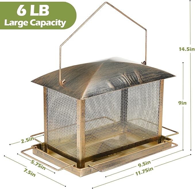 Bird Feeder, Heavy Duty Metal Bird Feeders for Outdoor Hanging, Wild Birdfeeder with Lid Buckle for Garden Yard Outside Backyard, 6LB Large Capacity