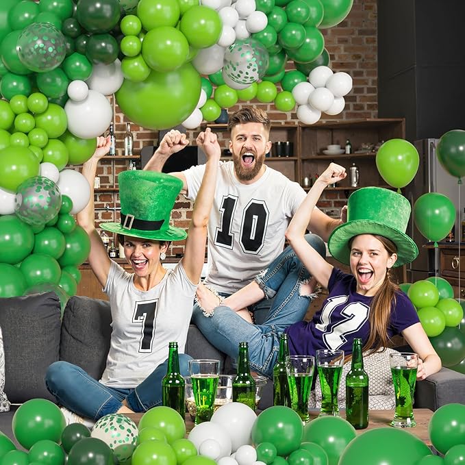 Amandir 153pcs Green Balloons Arch Garland Kit, Different Sizes 18 12 10 5inch Dark Emerald Light Lime Green Latex Confetti Balloon for Safari Jungle Baby Shower Birthday Graduation Party Decorations
