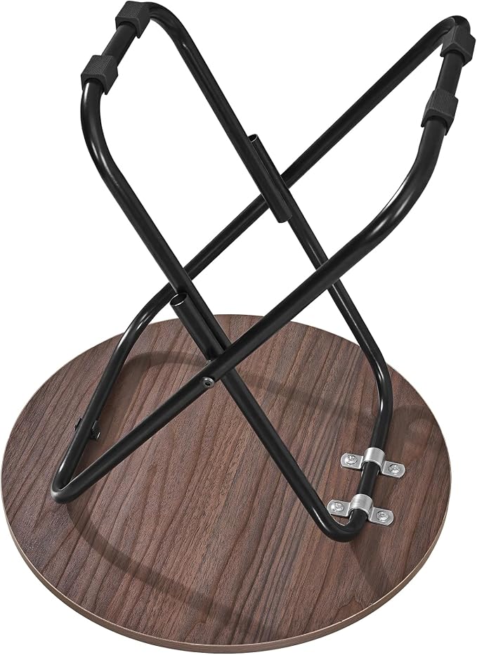 VECELO Patio Outdoor Side Table Set of 2,17.7 inch Small Folding Table Round Waterproof Wood Table,Foldable Anti-Rust Metal Legs Snack Desk for Garden Balcony,Yard,Living Room