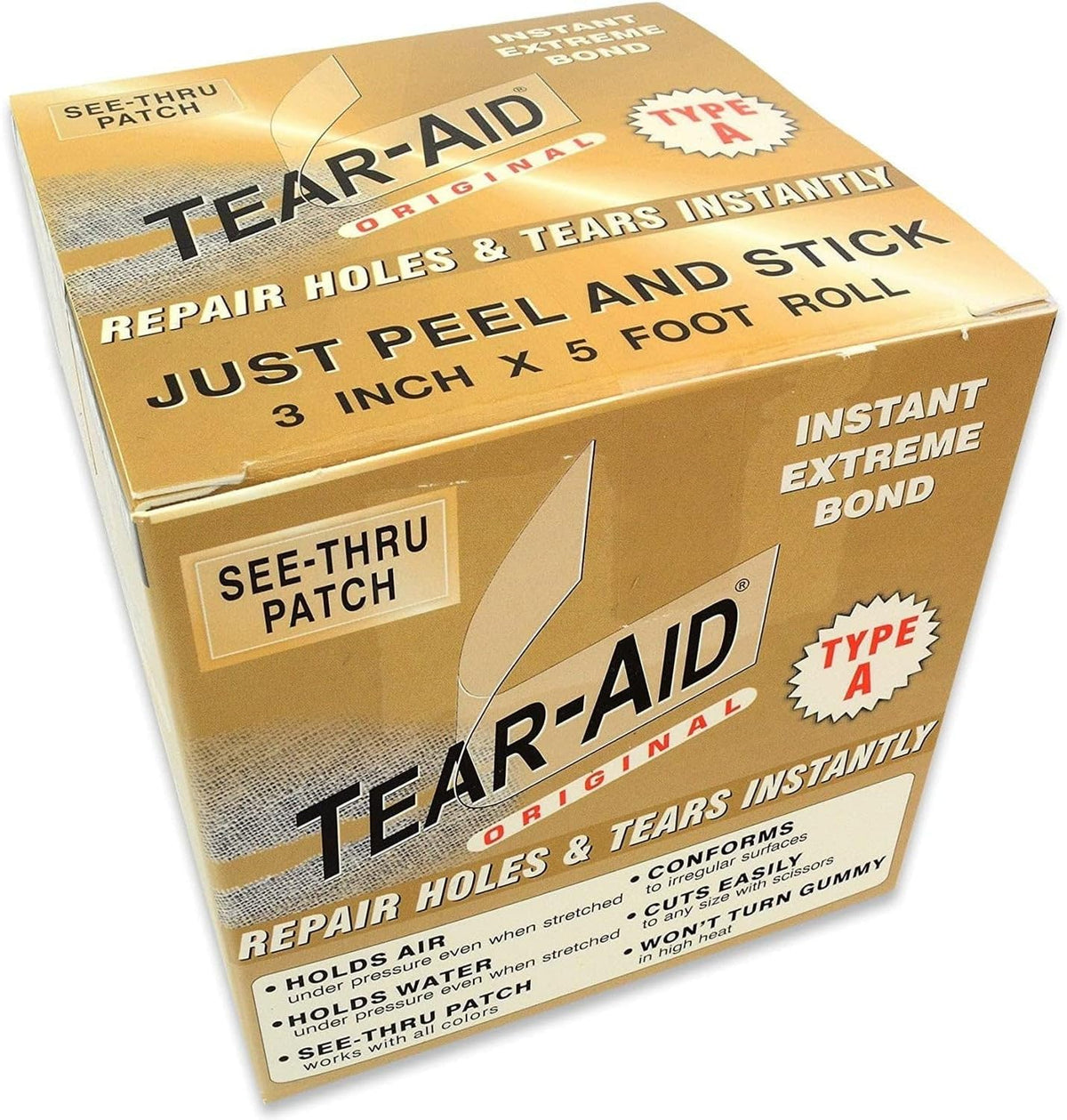 Tear-Aid Fabric Repair Kit, Type A Clear Patch for Canvas, Fiberglass, Leather, Polyester, Nylon & More, 3in x 5ft Roll, Single Pack