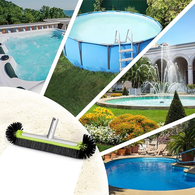 BoxedHome Pool Brush Head with Round Ends,Heavy Duty Pool Brushes for Cleaning Pool Walls, Floors Steps & Corners, 17.5" Pool Brush with Sturdy Aluminum Handle & Durable Nylon Bristles