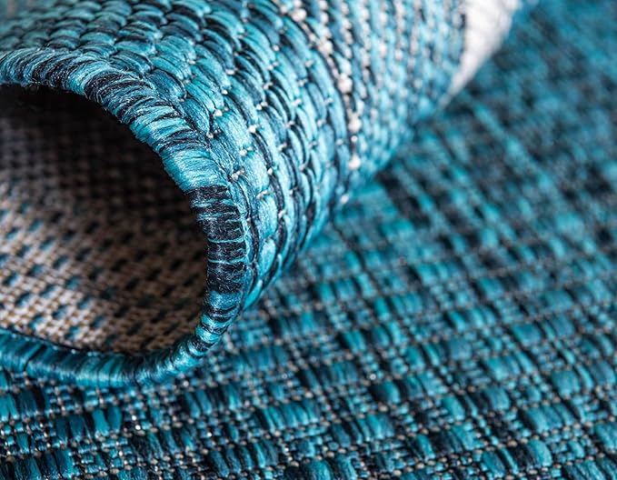 Unique Loom Outdoor Border Collection Area Rug - Soft Border (4' 1" x 6' 1" Rectangle, Teal/ Ivory)