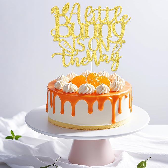 A Little Bunny is on the Way Cake Topper, Bunny Baby Shower Decorations, Easter Baby Announcement Supplies, Easter Theme General Reveal Party Cake Decoration Sign Gold