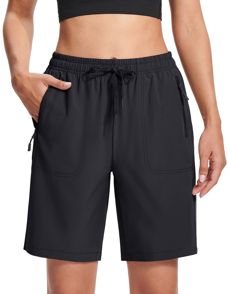 MAGCOMSEN Hiking Shorts Women 8 Inch Inseam Lightweight with Pockets Quick Dry Running Shorts Golf Black L