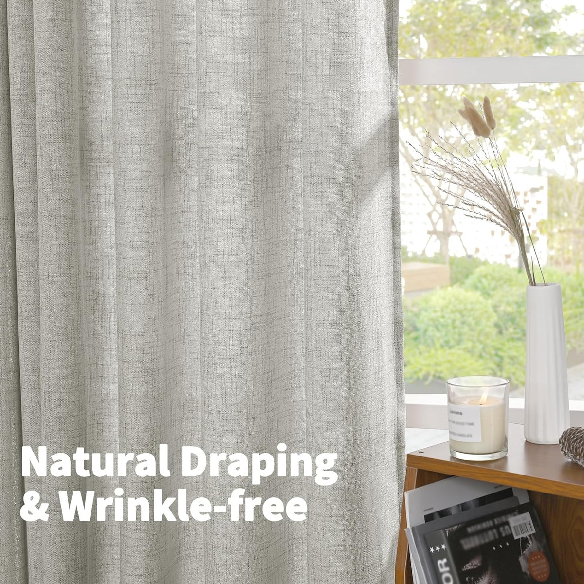 YoungsTex Light Grey Linen Curtains 80 Inch Length for Living Room, Light Filtering Semi Sheer Window Drapes Rod Pocket Back Tab Curtain for Bedroom Dining Office Farmhouse, 2 Panels, 52 X 80 Inch