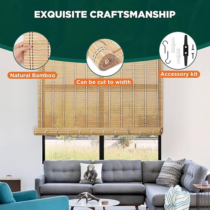Bamboo Blinds for Interior Windows, Custom Roller Shades for Indoor Window and
