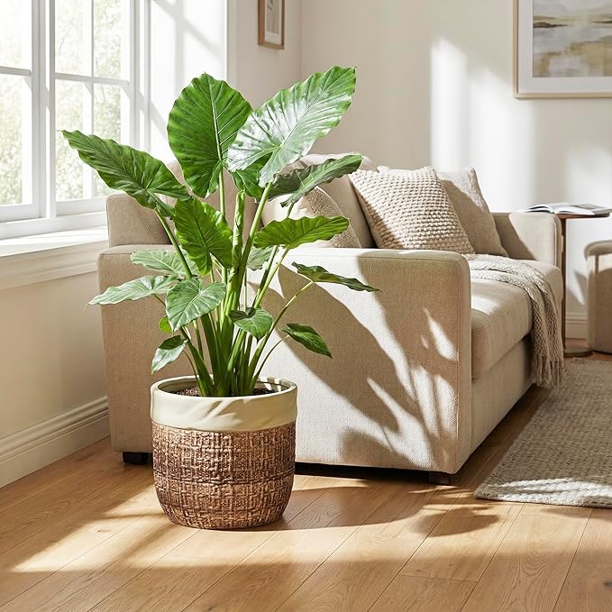 Ceramic Planter - 9.8 Inch Plant Pot for Indoor Outdoor Plants, Boho Ceramic Plant Pots with Drainage Hole and Plug, Round Indoor Planter, Garden Decor, Gardening Gifts for Women, Brown