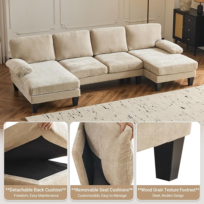VINGLI 110" Sectional CouchChenilleht Khaki