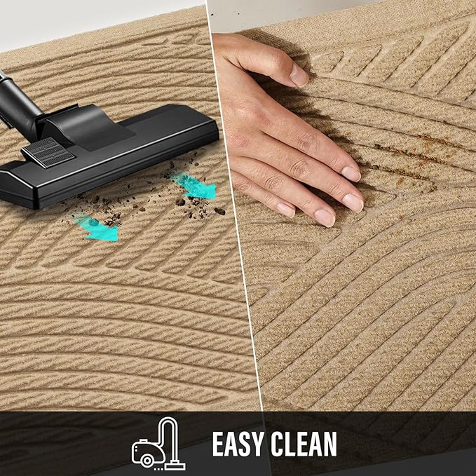 Sturdy Front Door Mat, Absorbent Muddy Dirt Resist Welcome Door Mats Outdoor Indoor, Stain and Fade Resistant, Non-Slip Backing Entry Mat Low Profile Doormat for Entryway, 47×32, Beige