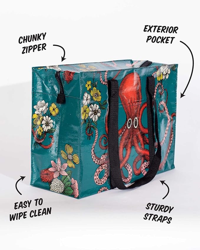 Blue Q Reusable Shoulder Tote Bag – Carry Everywhere Bag with a Hefty Zipper, Durable, Fun Design, 95% Recycled Material