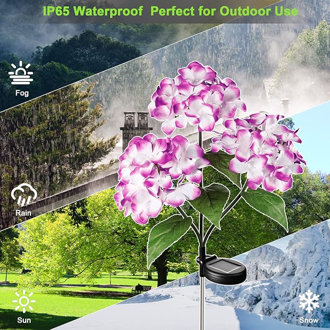 Solar Flowers Lights - Outdoor Waterproof Hydrangea Stake, Solar Flower Decor for Patio, Courtyard, Garden Lawn (Blue & Purple)